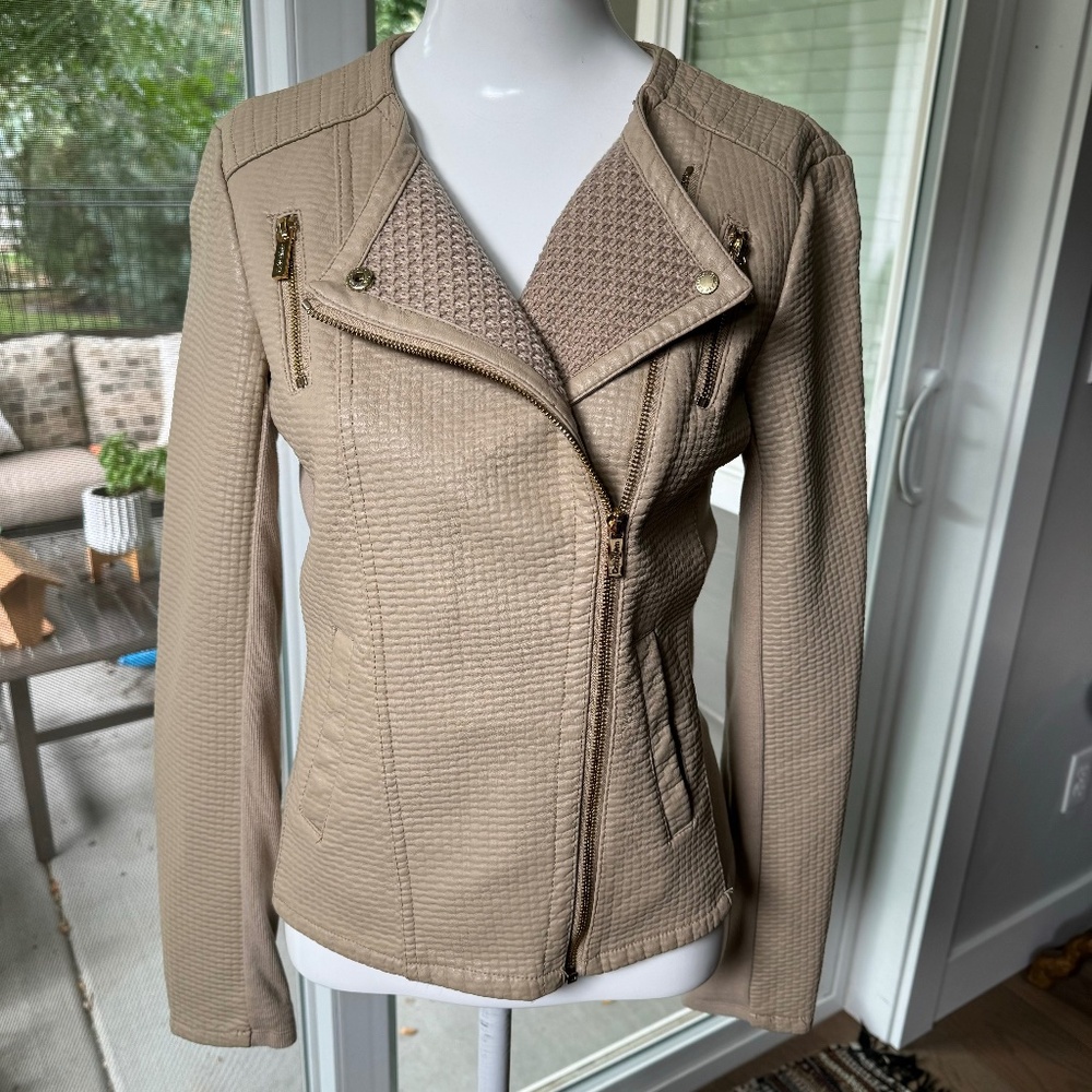 Calvin Klein Faux Leather Moto Jacket Tan XS